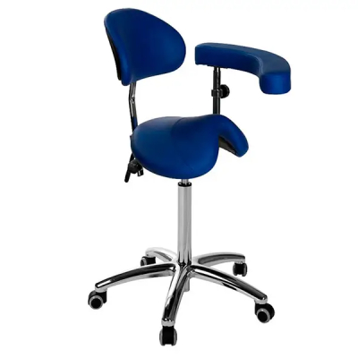 Taburet medical cu sezut tip PONEY spatar si suport brat H 66/86cm – Alb